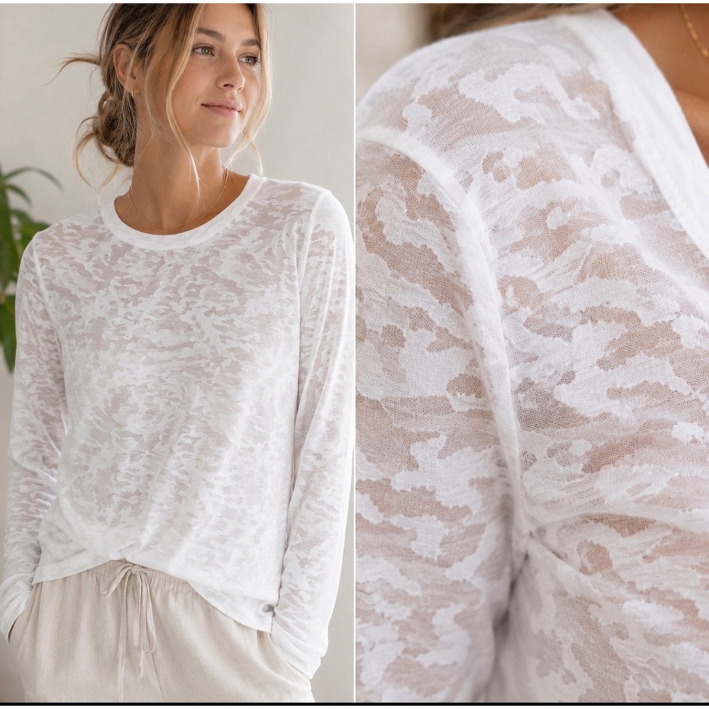 Organic Cotton Burnout Top White ISheer Lightweight Boho Coastal Minimalist M